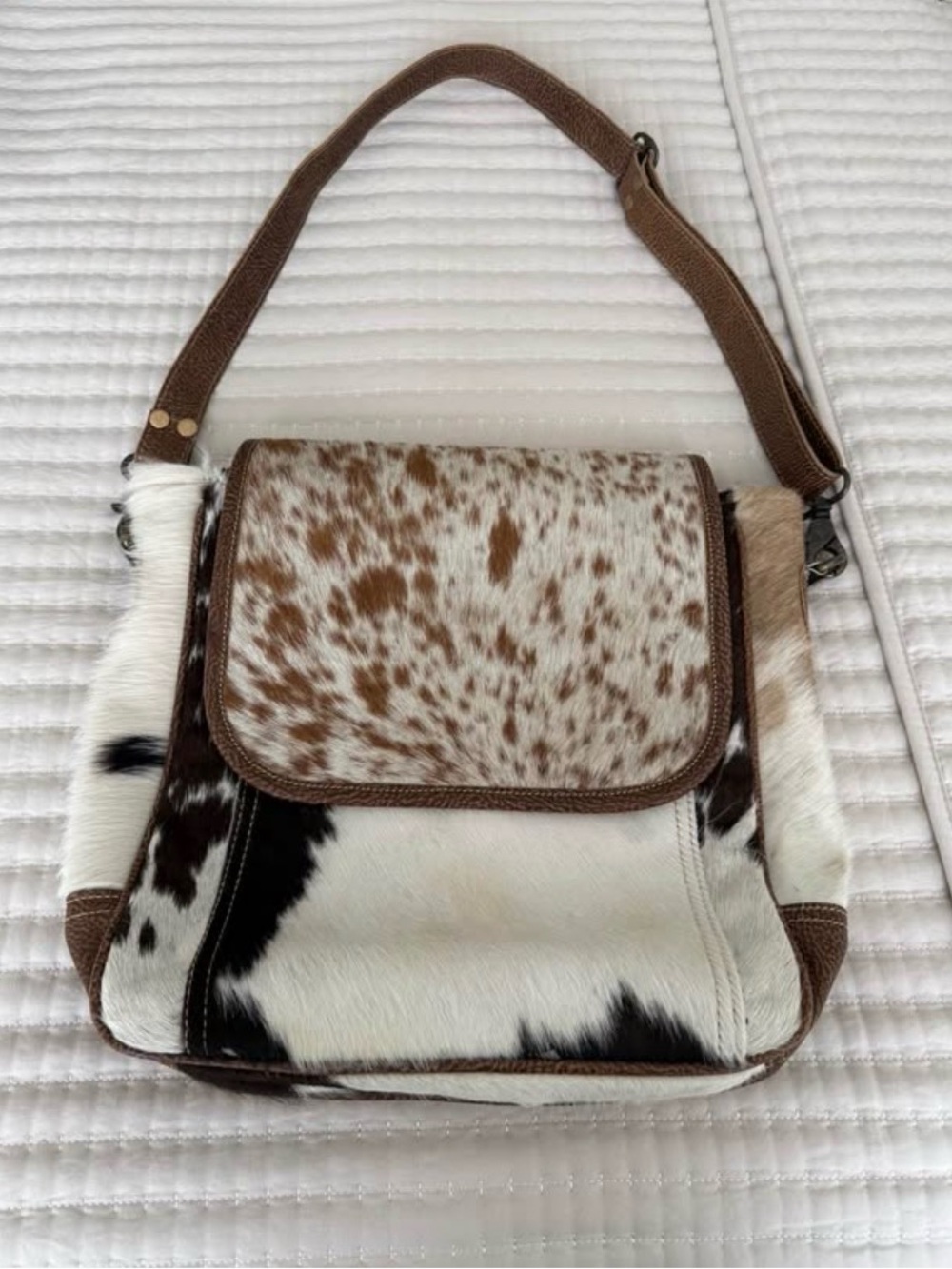 Myra Bag Brown & White Cowhide Crossbody Shoulder Bag